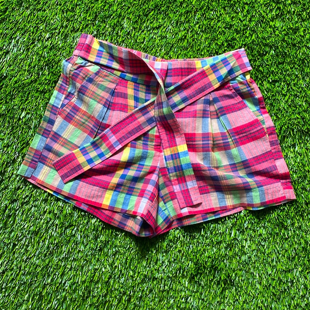 J-Crew multicolor plaid shorts with tie. - Picture 4 of 13